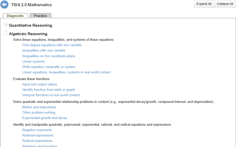 TSIA bank practice tab